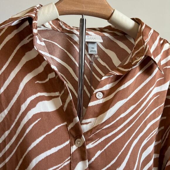 A New Day Women's Brown Zebra Print Satin Button Down Shirt - Size Small - NWT - Picture 4 of 9